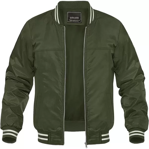 MAGNIVIT Mens Bomber Jacket Spring Fall Lightweight Varsity Windbreaker JacketArmy Green