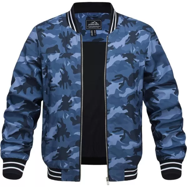 MAGNIVIT Mens Bomber Jacket Spring Fall Lightweight Varsity Windbreaker JacketCamo Blue