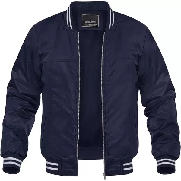 MAGNIVIT Mens Bomber Jacket Spring Fall Lightweight Varsity Windbreaker JacketNavy Blue