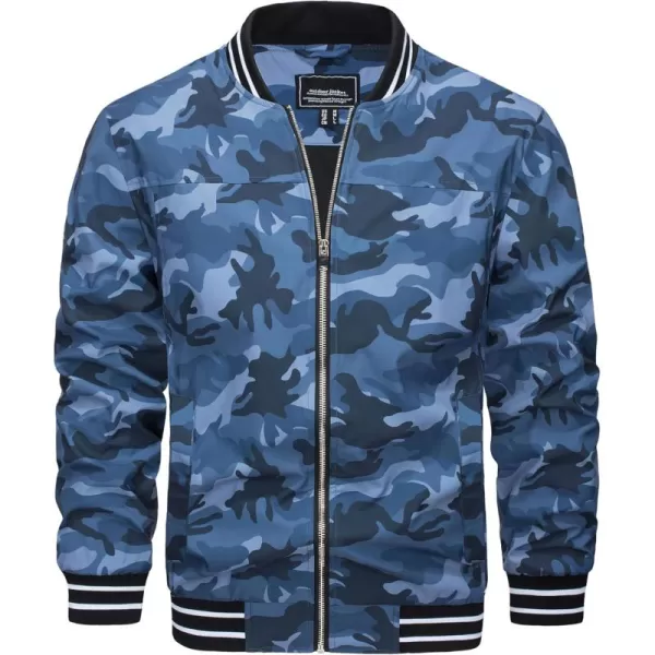 MAGNIVIT Mens Bomber Jackets Lightweight Jacket Varsity Flight Jacket Baseball Windbreaker Water Resistant Spring AutumnCamo Blue