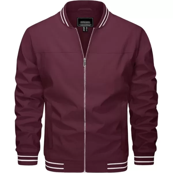 MAGNIVIT Mens Bomber Jackets Lightweight Jacket Varsity Flight Jacket Baseball Windbreaker Water Resistant Spring AutumnWine Red