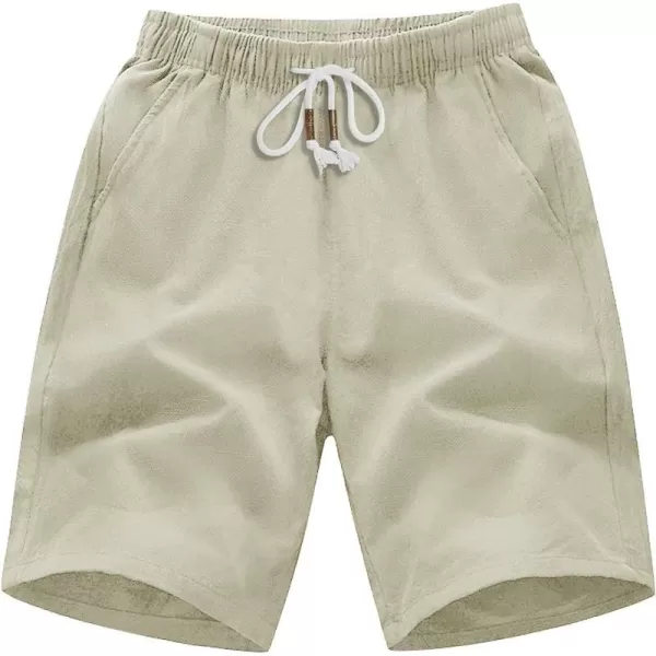 MAGNIVIT Mens Casual Linen Cotton Shorts Classic Fit Summer Beach Shorts with PocketsBeige