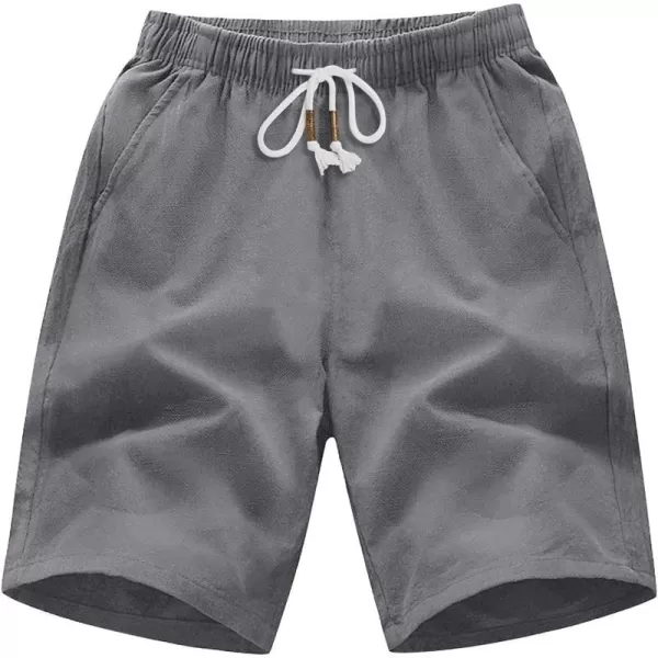 MAGNIVIT Mens Casual Linen Cotton Shorts Classic Fit Summer Beach Shorts with PocketsGrey