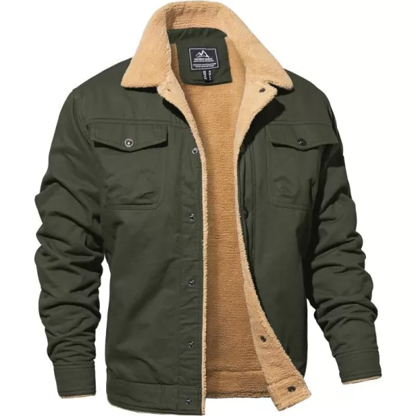 MAGNIVIT Mens Cotton Cargo Jacket Winter Sherpa Fleece Lined Work Jacket Coats with 5 PocketsArmy Green