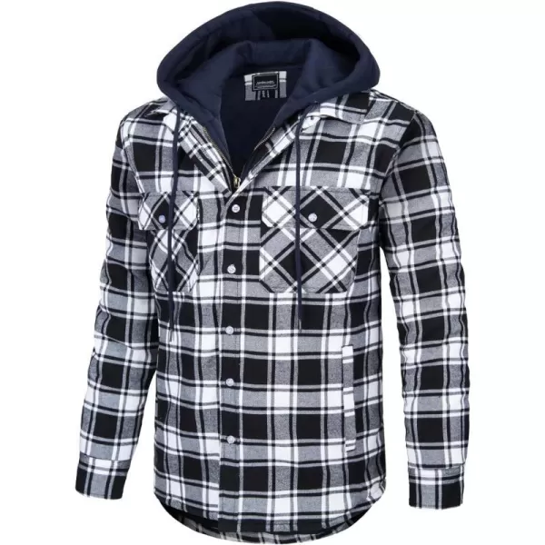 MAGNIVIT Mens Flannel Shirt Jacket with 5 Pockets Winter Thicken Plaid Quilted Lined Coats Hoodie with Removable HoodBlack