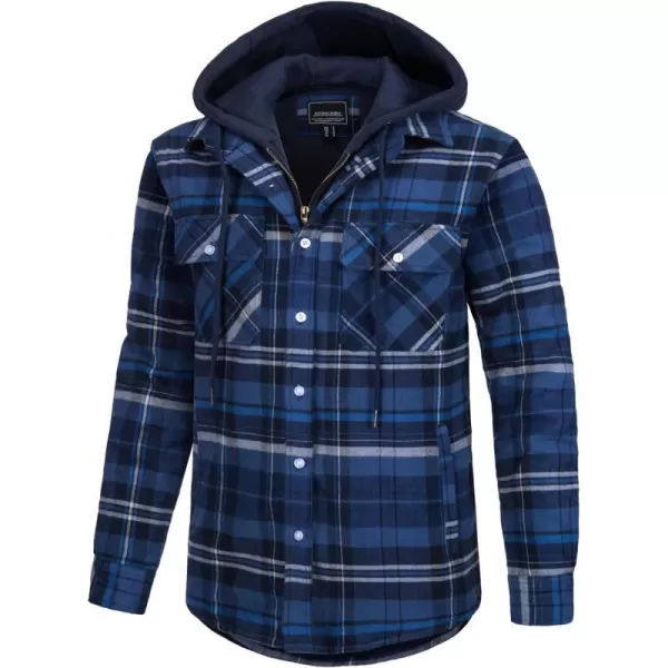 MAGNIVIT Mens Flannel Shirt Jacket with 5 Pockets Winter Thicken Plaid Quilted Lined Coats Hoodie with Removable HoodBlue Grey