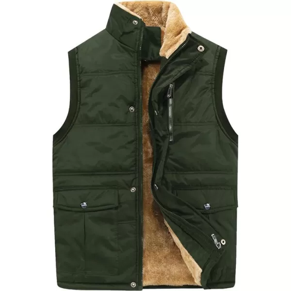 MAGNIVIT Mens Fleece Lined Vest Winter Warm Thicken Gilet Jackets for Travel FishingArmy Green