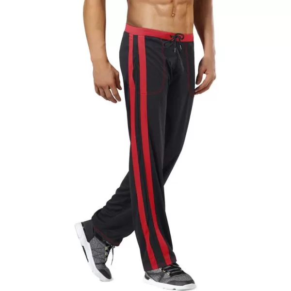 MAGNIVIT Mens Lightweight Athletic Pants Mesh Sweatpants Open Bottom with PocketsBlack Red