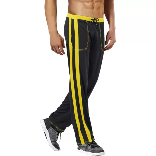 MAGNIVIT Mens Lightweight Athletic Pants Mesh Sweatpants Open Bottom with PocketsBlack Yellow