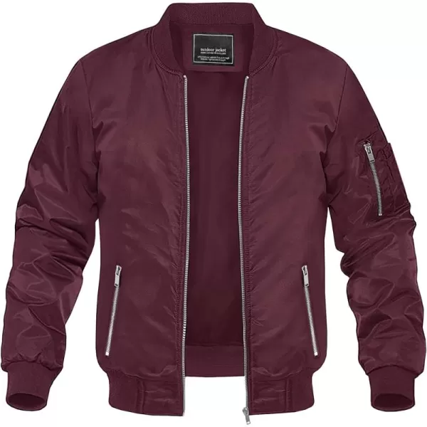 MAGNIVIT Mens Lightweight Bomber Jackets Full Zip Windbreaker Active Coat OutwearWine Red