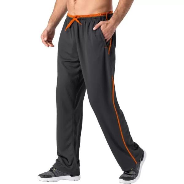 MAGNIVIT Mens Lightweight Sweatpants Loose Fit Open Bottom Mesh Athletic Pants with Zipper PocketsDark Grey Orange