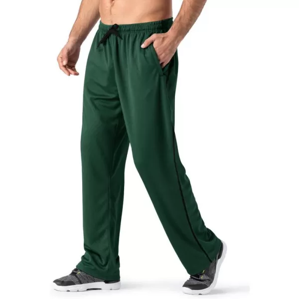 MAGNIVIT Mens Lightweight Sweatpants Loose Fit Open Bottom Mesh Athletic Pants with Zipper PocketsGreen