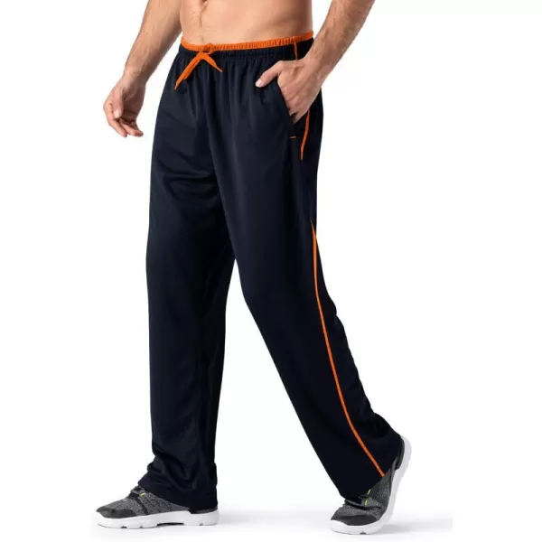 MAGNIVIT Mens Lightweight Sweatpants Loose Fit Open Bottom Mesh Athletic Pants with Zipper PocketsNavy Blue Orange