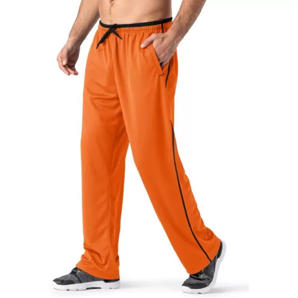 MAGNIVIT Mens Lightweight Sweatpants Loose Fit Open Bottom Mesh Athletic Pants with Zipper PocketsOrange Black