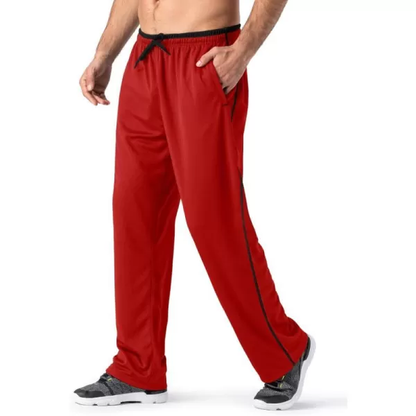 MAGNIVIT Mens Lightweight Sweatpants Loose Fit Open Bottom Mesh Athletic Pants with Zipper PocketsRed Black