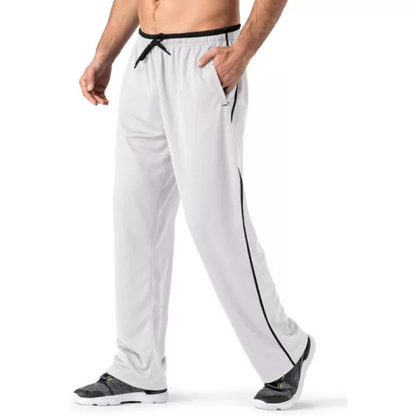 MAGNIVIT Mens Lightweight Sweatpants Loose Fit Open Bottom Mesh Athletic Pants with Zipper PocketsWhite Black