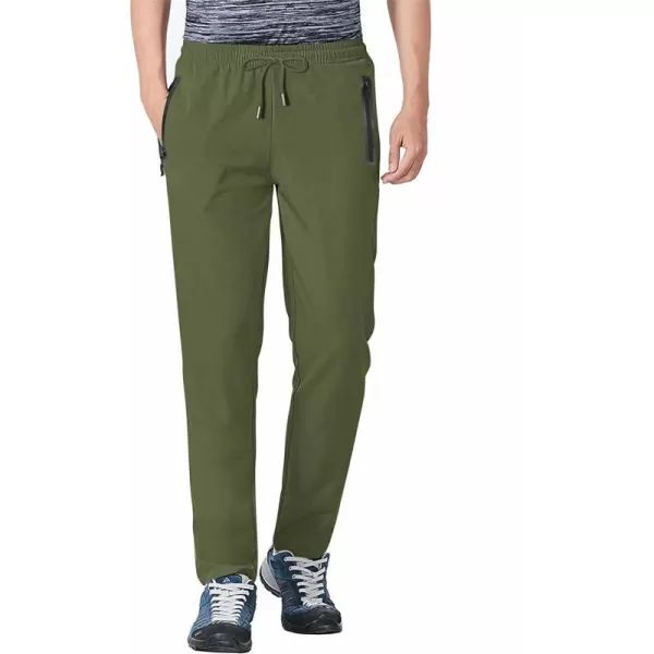 MAGNIVIT Mens Lightweight Sweatpants Open Bottom Quick Dry Running Joggers Athletic Pants with Zipper PocketsArmy Green