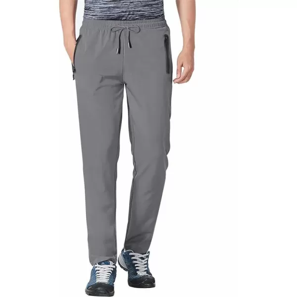 MAGNIVIT Mens Lightweight Sweatpants Open Bottom Quick Dry Running Joggers Athletic Pants with Zipper PocketsLight Grey