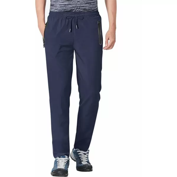 MAGNIVIT Mens Lightweight Sweatpants Open Bottom Quick Dry Running Joggers Athletic Pants with Zipper PocketsNavy Blue