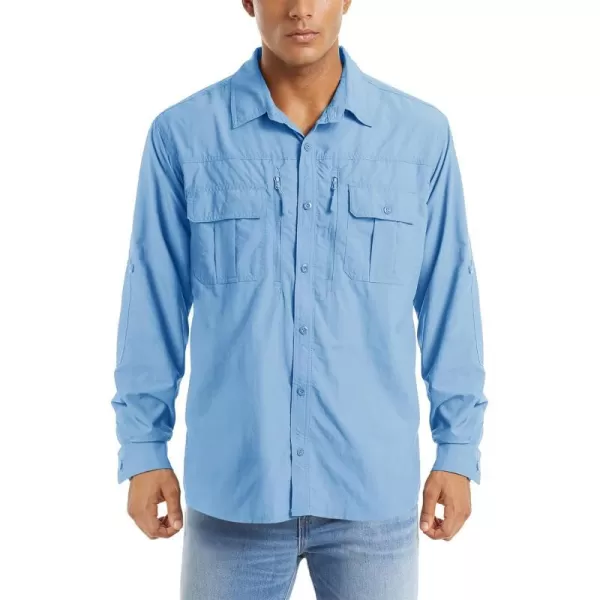 MAGNIVIT Mens Long Sleeve Shirts UPF 50 Sun Protection Button Down Hiking Fishing Work ShirtsSky Blue