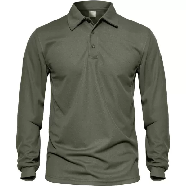 MAGNIVIT Mens Military Long Sleeve Shirt Outdoor Performance Tactical Army Combat Polo ShirtsArmy Green