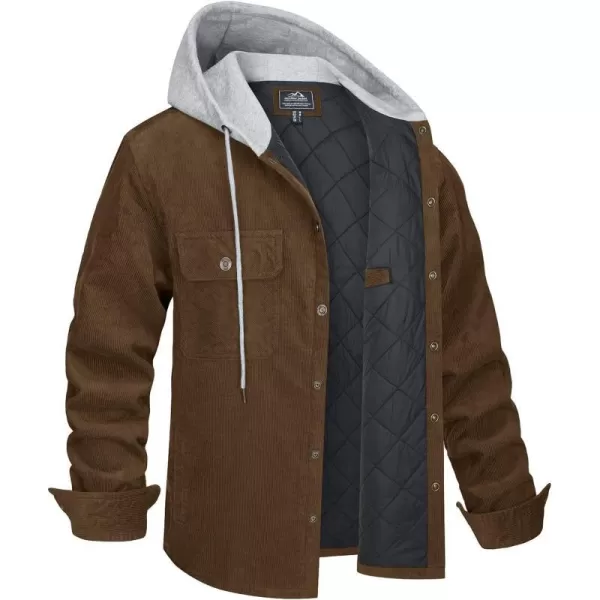 MAGNIVIT Mens Sherpa Fleece Jacket with Hood Casual Trucker Cargo Jacket Winter Warm Windproof Corduroy Jacket CoatsBrown