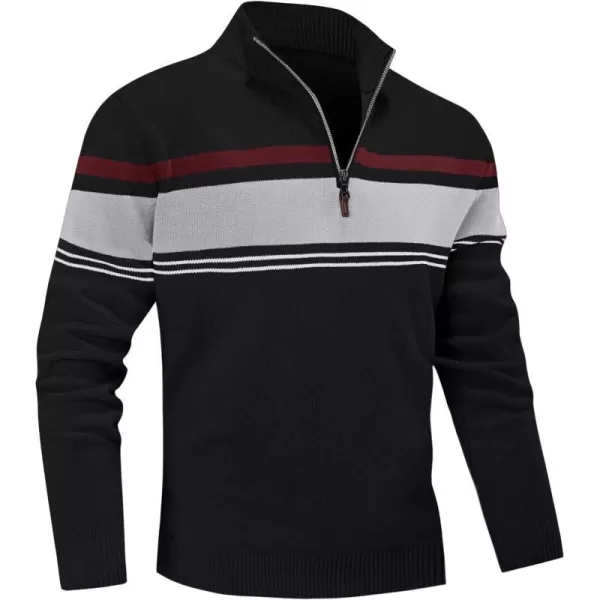 MAGNIVIT Mens Sweater Quarter Zip Striped Pullover Fall Winter Spring Color Block Polo SweatshirtsBlack Light Grey