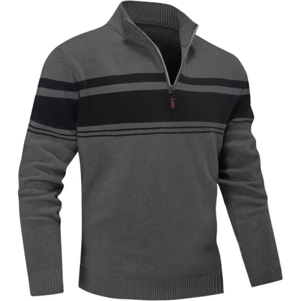 MAGNIVIT Mens Sweater Quarter Zip Striped Pullover Fall Winter Spring Color Block Polo SweatshirtsDark Grey