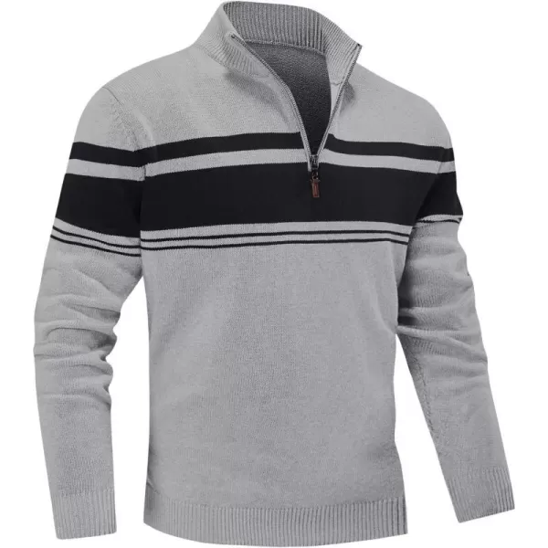 MAGNIVIT Mens Sweater Quarter Zip Striped Pullover Fall Winter Spring Color Block Polo SweatshirtsLight Grey