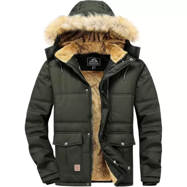 MAGNIVIT Mens Winter Jacket Puffer Coats Thicken Warm Fur Down Parka Jcket with Removable HoodArmy Green