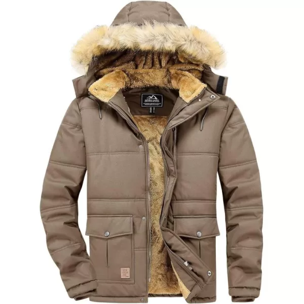 MAGNIVIT Mens Winter Jacket Puffer Coats Thicken Warm Fur Down Parka Jcket with Removable HoodKhaki