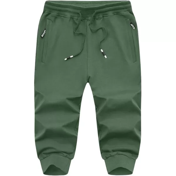 imageMAGNIVIT Mens 34 Jogger Capri Pants Workout Gym Below Knee Shorts Zipper Pockets Jogger Sweatpant Capris for MenPea Green