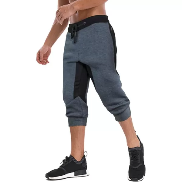 imageMAGNIVIT Mens 34 Jogger Capri Pants Workout Gym Below Knee Shorts Zipper Pockets Jogger Sweatpant Capris for MenDark Grey 2