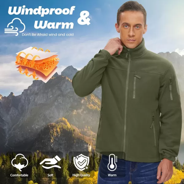 imageMAGNIVIT Mens Fleece Jackets Full Zip Tactical Jacket Fall Winter Hunting Windproof Soft Warm Polar Coats with 5 Zip PocketsArmy Green