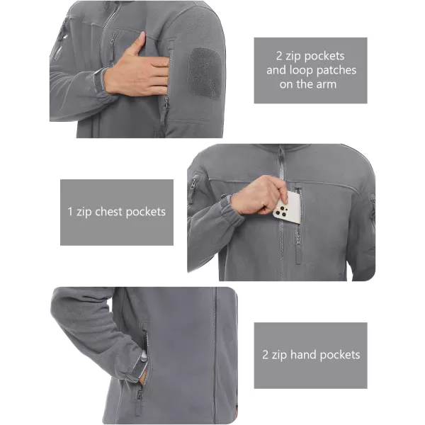 imageMAGNIVIT Mens Fleece Jackets Full Zip Tactical Jacket Fall Winter Hunting Windproof Soft Warm Polar Coats with 5 Zip PocketsLight Grey