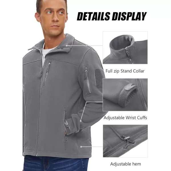 imageMAGNIVIT Mens Fleece Jackets Full Zip Tactical Jacket Fall Winter Hunting Windproof Soft Warm Polar Coats with 5 Zip PocketsLight Grey