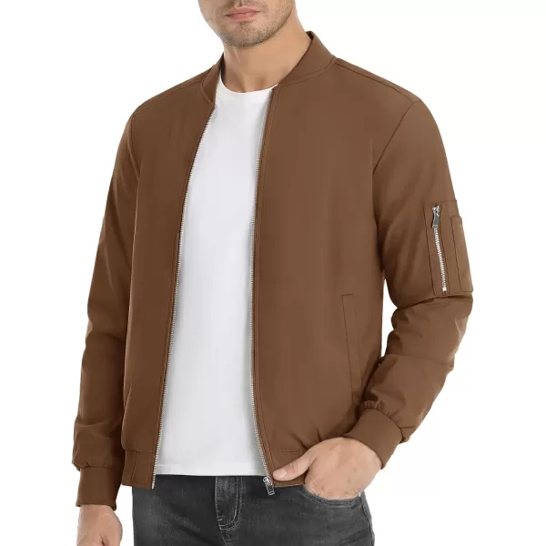 imageMAGNIVIT Mens Lightweight Bomber Jacket Windbreaker Casual Fall Spring Outdoor CoatBrown