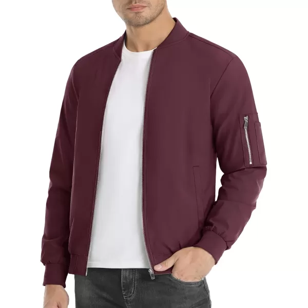 imageMAGNIVIT Mens Lightweight Bomber Jacket Windbreaker Casual Fall Spring Outdoor CoatWine Red