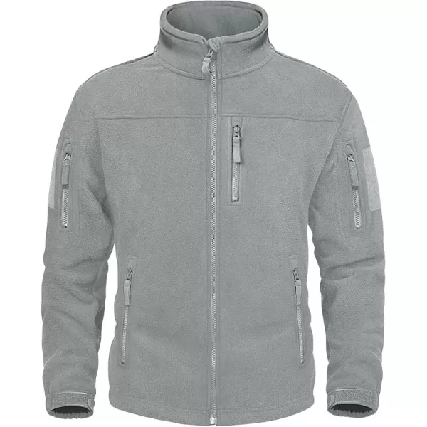 imageMAGNIVIT Mens Fleece Jackets Full Zip Tactical Jacket Fall Winter Hunting Windproof Soft Warm Polar Coats with 5 Zip PocketsLight Grey