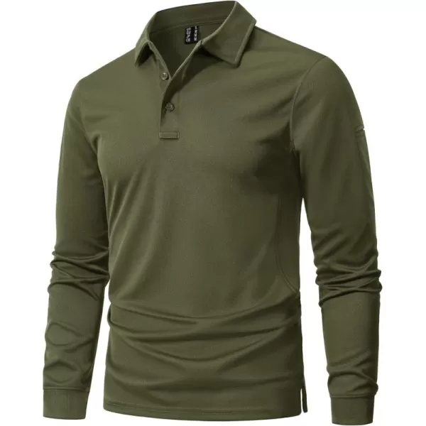 imageMAGNIVIT Mens Polo Shirts Long Sleeve Quick Dry Performance Shirt Military Tactical Army Combat Polo ShirtsArmy Green