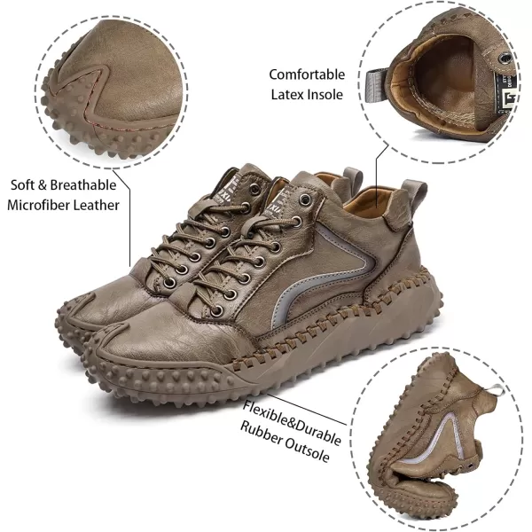 Dacomfy Mens Casual Shoes Fashion Sneakers Dress Shoes Comfortable Walking Hiking Shoes Lace Up Leather Oxfords for MenKhakia