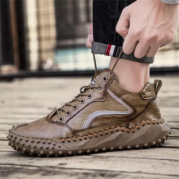 Dacomfy Mens Casual Shoes Fashion Sneakers Dress Shoes Comfortable Walking Hiking Shoes Lace Up Leather Oxfords for MenKhakia