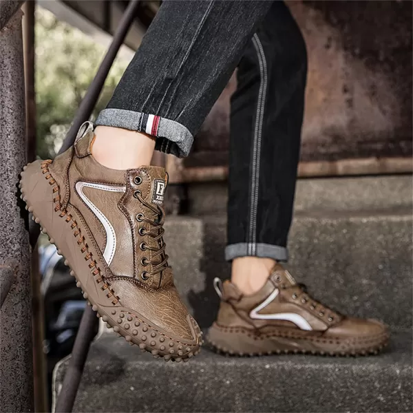 Dacomfy Mens Casual Shoes Fashion Sneakers Dress Shoes Comfortable Walking Hiking Shoes Lace Up Leather Oxfords for MenKhakia