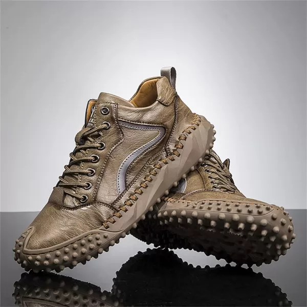 Dacomfy Mens Casual Shoes Fashion Sneakers Dress Shoes Comfortable Walking Hiking Shoes Lace Up Leather Oxfords for MenKhakia