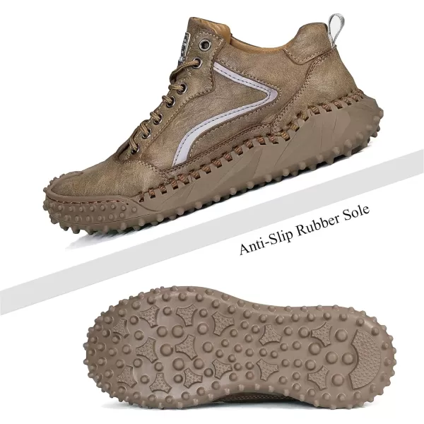 Dacomfy Mens Casual Shoes Fashion Sneakers Dress Shoes Comfortable Walking Hiking Shoes Lace Up Leather Oxfords for MenKhakia