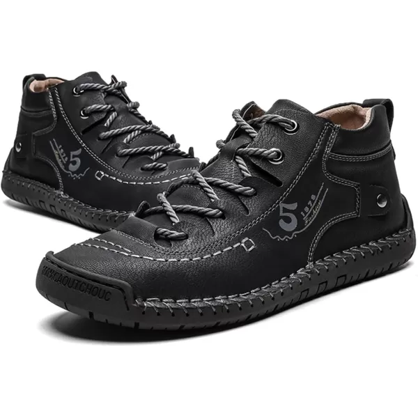 Dacomfy Mens Casual Shoes SlipOn Loafers Ankle Boots Hand Stitching Chukka Boots Laceup Driving Walking Leather ShoesBlack1