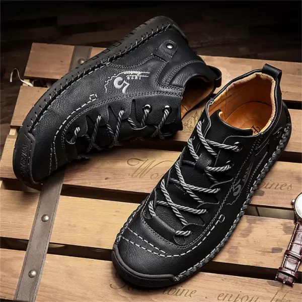 Dacomfy Mens Casual Shoes SlipOn Loafers Ankle Boots Hand Stitching Chukka Boots Laceup Driving Walking Leather ShoesBlack1