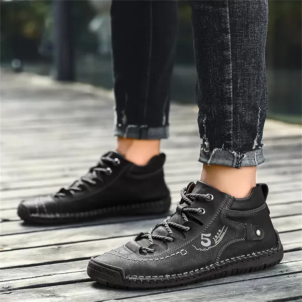 Dacomfy Mens Casual Shoes SlipOn Loafers Ankle Boots Hand Stitching Chukka Boots Laceup Driving Walking Leather ShoesBlack1