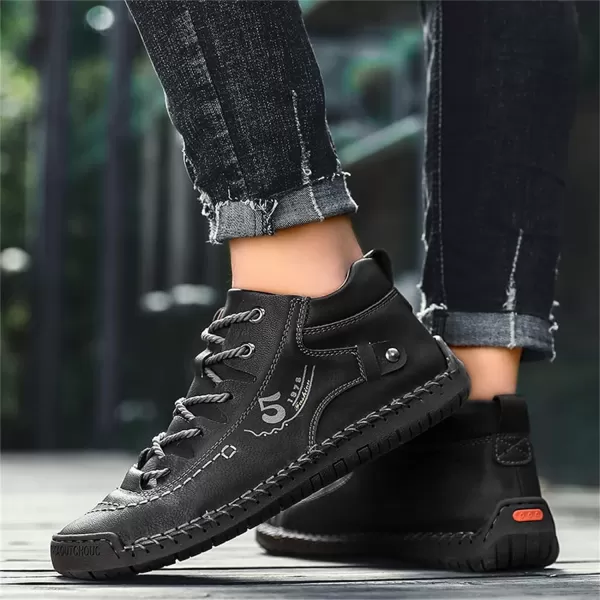 Dacomfy Mens Casual Shoes SlipOn Loafers Ankle Boots Hand Stitching Chukka Boots Laceup Driving Walking Leather ShoesBlack1