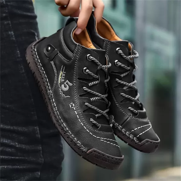Dacomfy Mens Casual Shoes SlipOn Loafers Ankle Boots Hand Stitching Chukka Boots Laceup Driving Walking Leather ShoesBlack1
